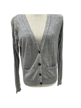 Decree Womens Grey Cardigan Sweater V-Neck Button-Up Long Sleeve XS
